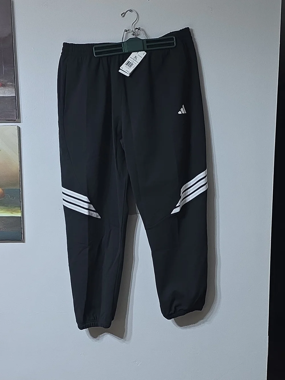 Adidas Men's Black Athletic Track Pants with White Stripe Details